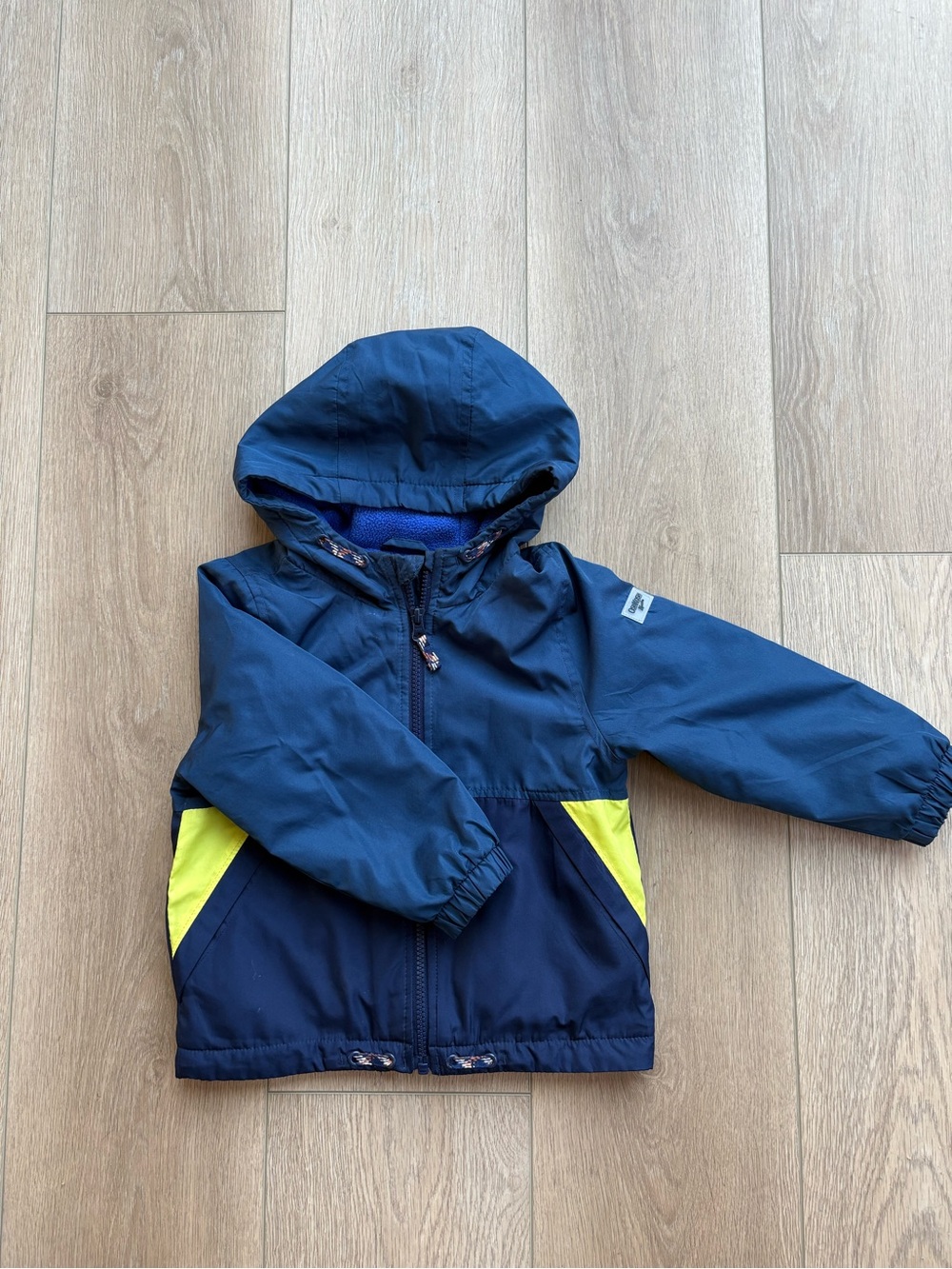 OshKosh B'gosh Navy and Neon Yellow Hooded Rain Jacket